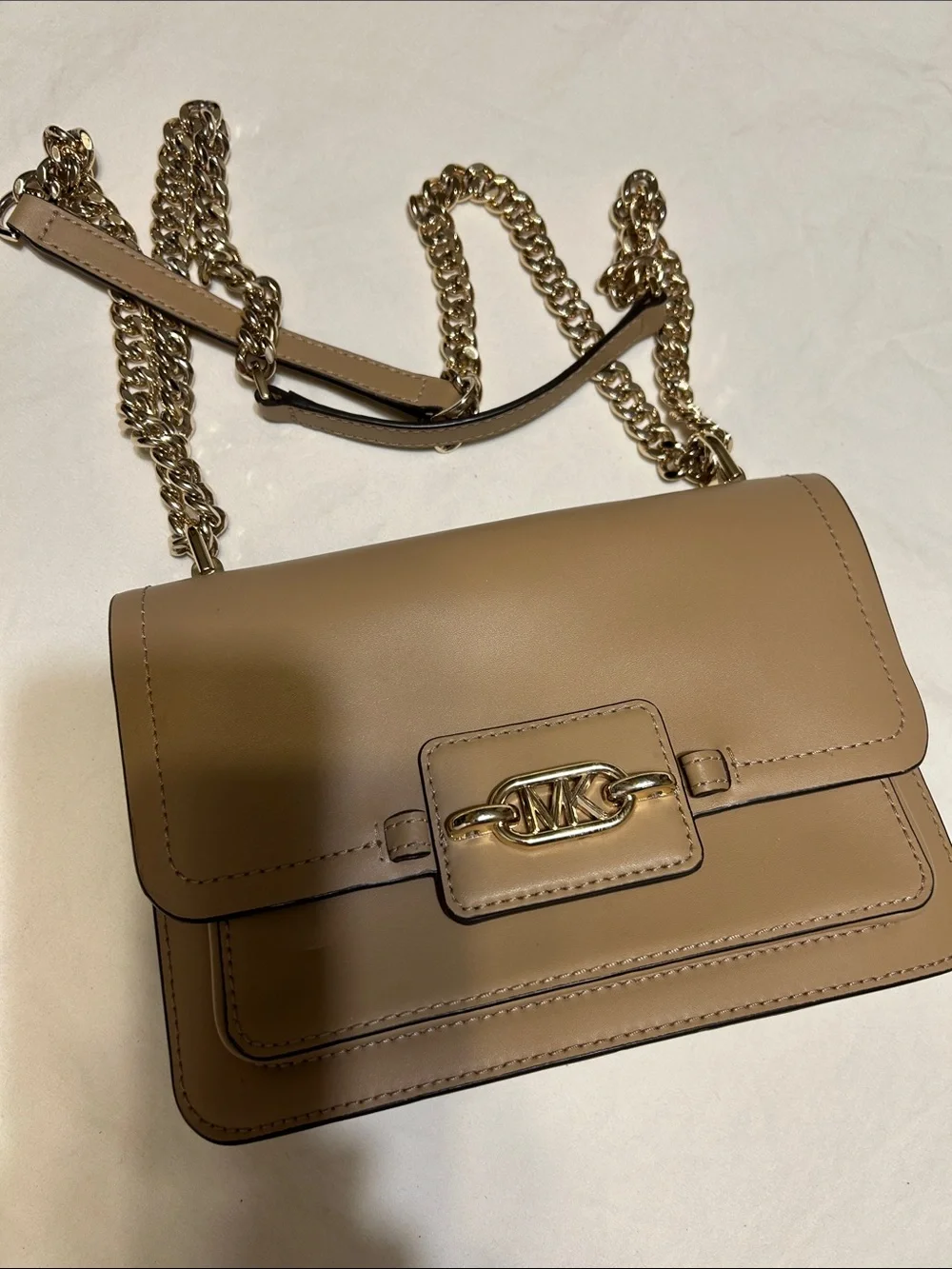 Michael Kors Taupe Crossbody Bag with Gold Chain